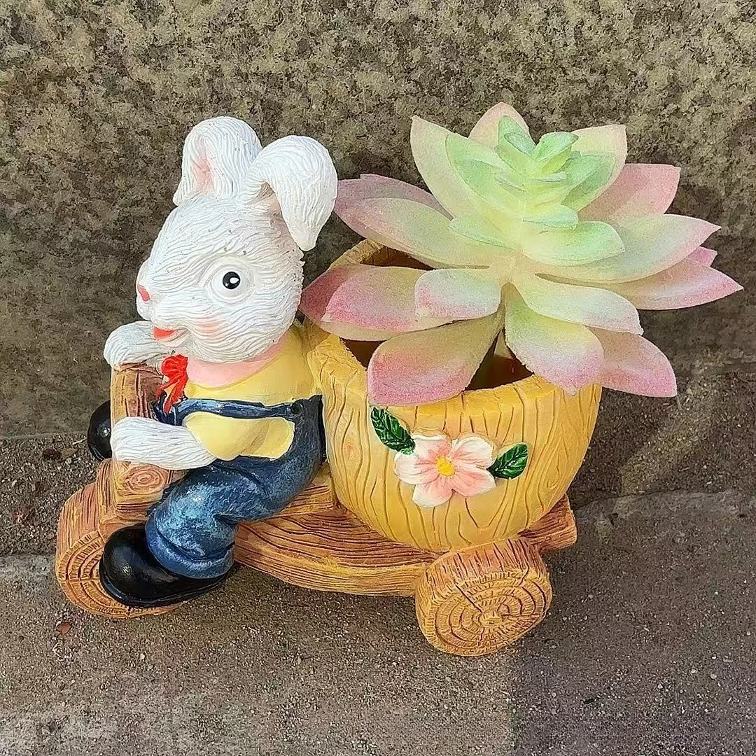 Creative Play Rabbit Garden Decoration Ornament Resin Succulent Green Plant Flower Pot Container Cute Rabbit Flower Pot Ornament