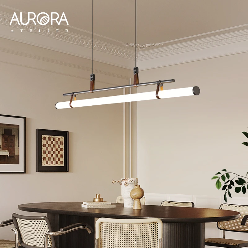 Nordic LED Pendant Light Minimalist Restaurant Study Room Office Front Desk Coffee Shop Bar Counter Straight Strip Chandelier
