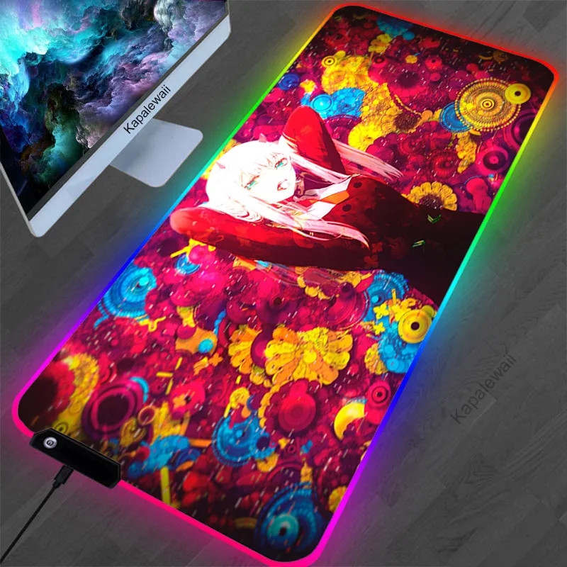 Zero Two RGB Mouse Pad Black Neon light Gamer Accessories LED Light MousePad Large PC Desk Play Mat with Backlit gaming desk Mat