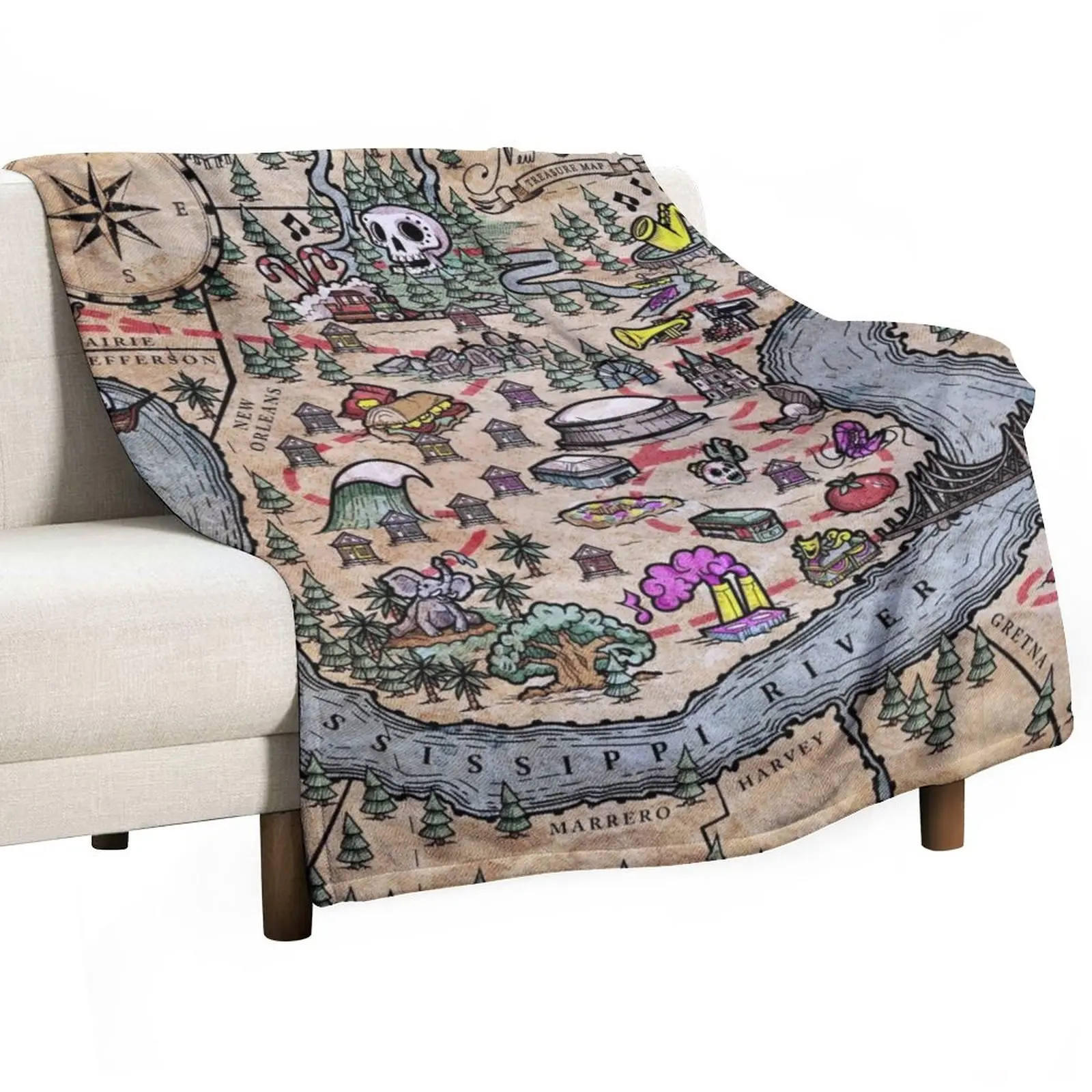 

New Orleans Treasure Map Throw Blanket Heavy Blanket Loose Blanket Blanket For Decorative Sofa