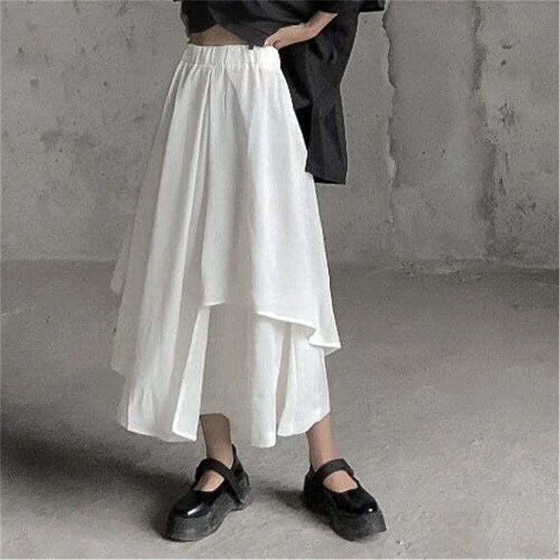 MEXZT Gothic Asymmetrical Cargo Skirts Women Streetwear Punk Irregular High Waist A Line Pleated Skirt Korean Hip Hop Midi Skirt