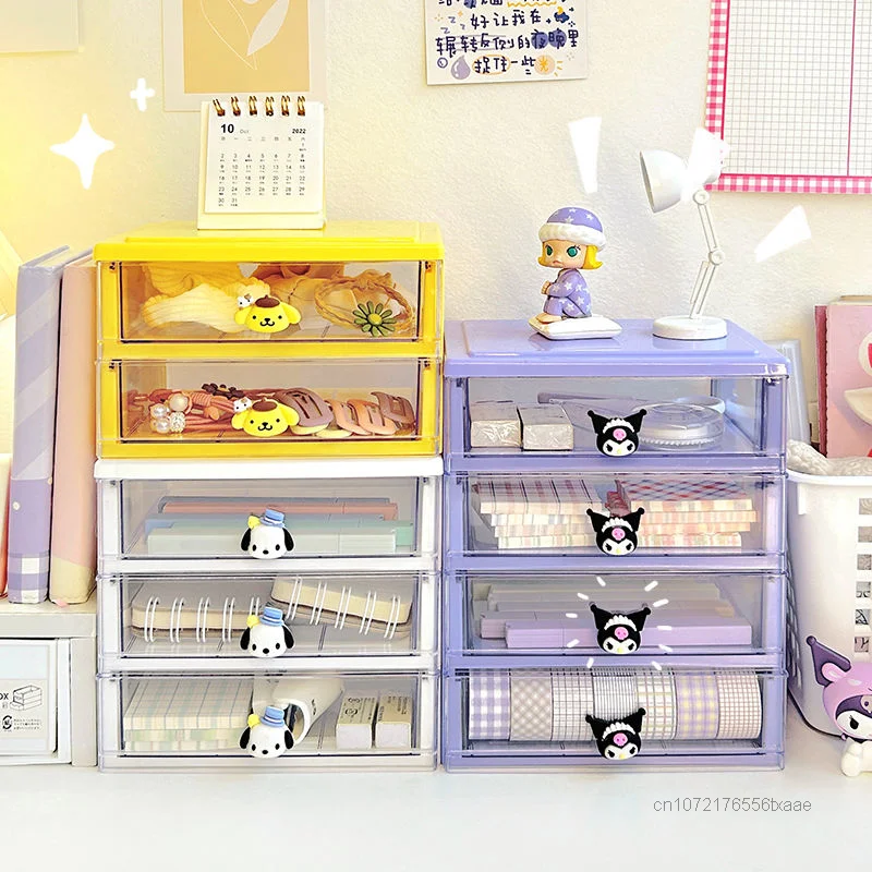 Sanrio Cartoon Storage Box Desktop Decoration Student Stationery Sundries Accessories Kuromi Acrylic Dormitory Small Desk Shelf