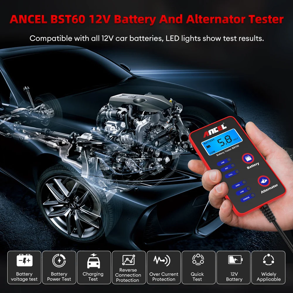 ANCEL BST60 Automotive Battery Test 12V 100-2000CCA Battery System Analyzer Cranking Circuit load Quick Test Car Battery Tool