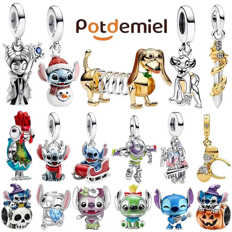 Image of Potdemiel Disney 925 Silber Toy Story Stitch Anhänger Perlen Passend für Halskette Armband DIY Geburtstag Damen Edle Party Überraschungsgeschenke