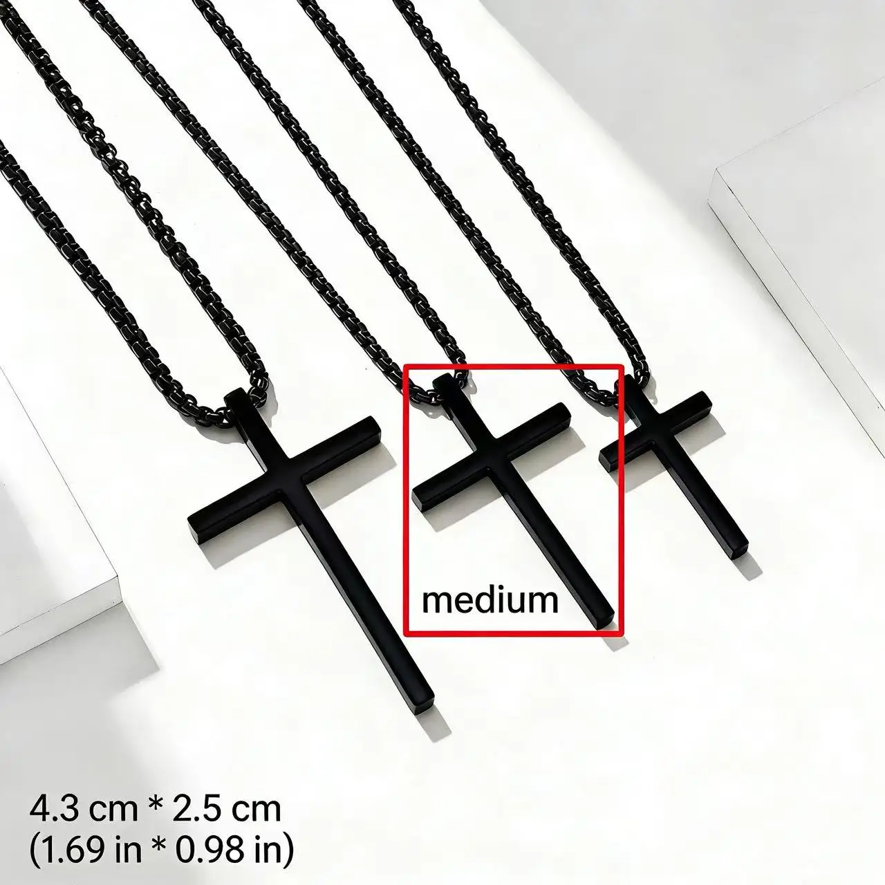 HNSP Minimalistische massive Kreuz-Halskette aus 316L-Edelstahl, wasserdichter Kreuzanhänger für Männer und Frauen, Schwarz, Silber, Gold – Detail 8