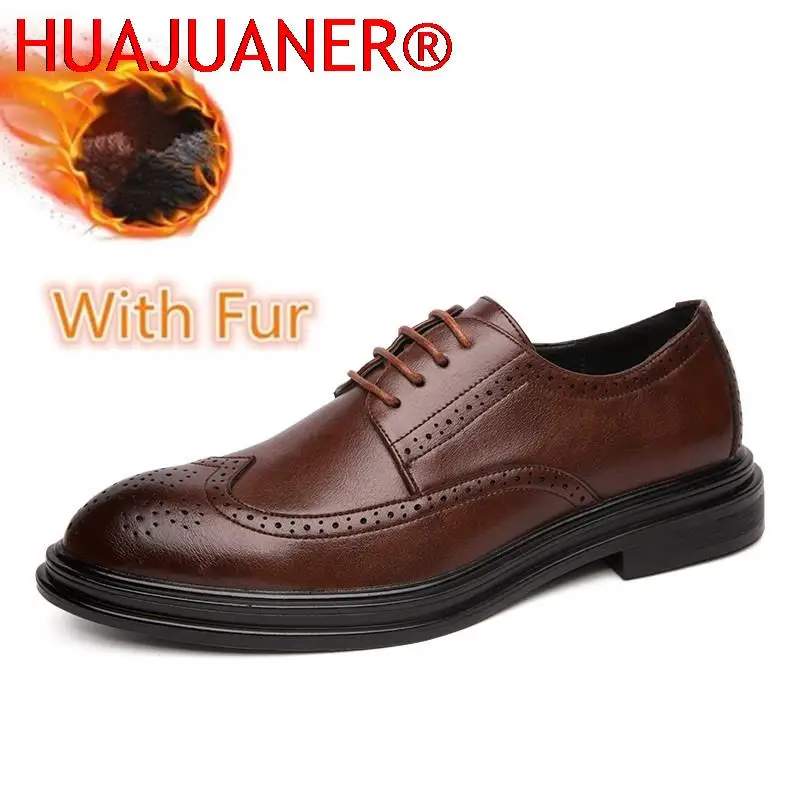 

Man Formal Shoes Men Leather Oxford Shoes For Men Italian Brogue Gents Dress Footwear Autumn Winter Men's Shoes Warm Comfortable