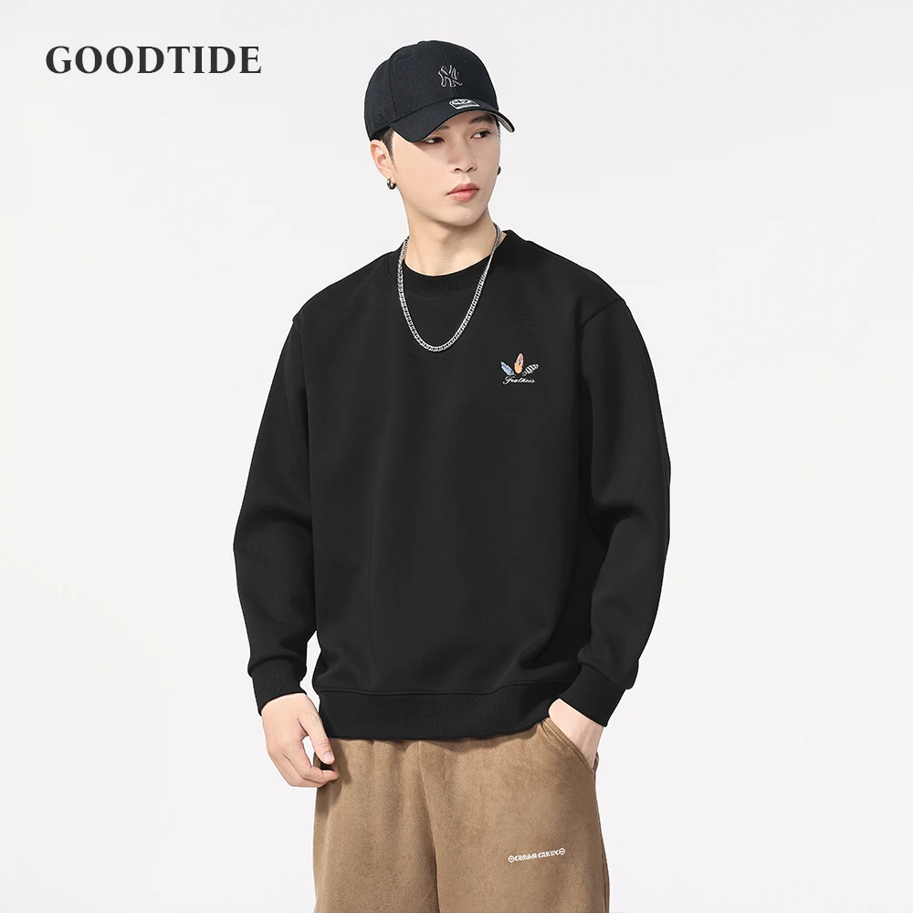 Męska bluza z nadrukiem, okrągły dekolt, nowość na wiosnę i jesień 2025, gruba, luźna, casualowa bluza z długim rękawem, pulower, 360g.