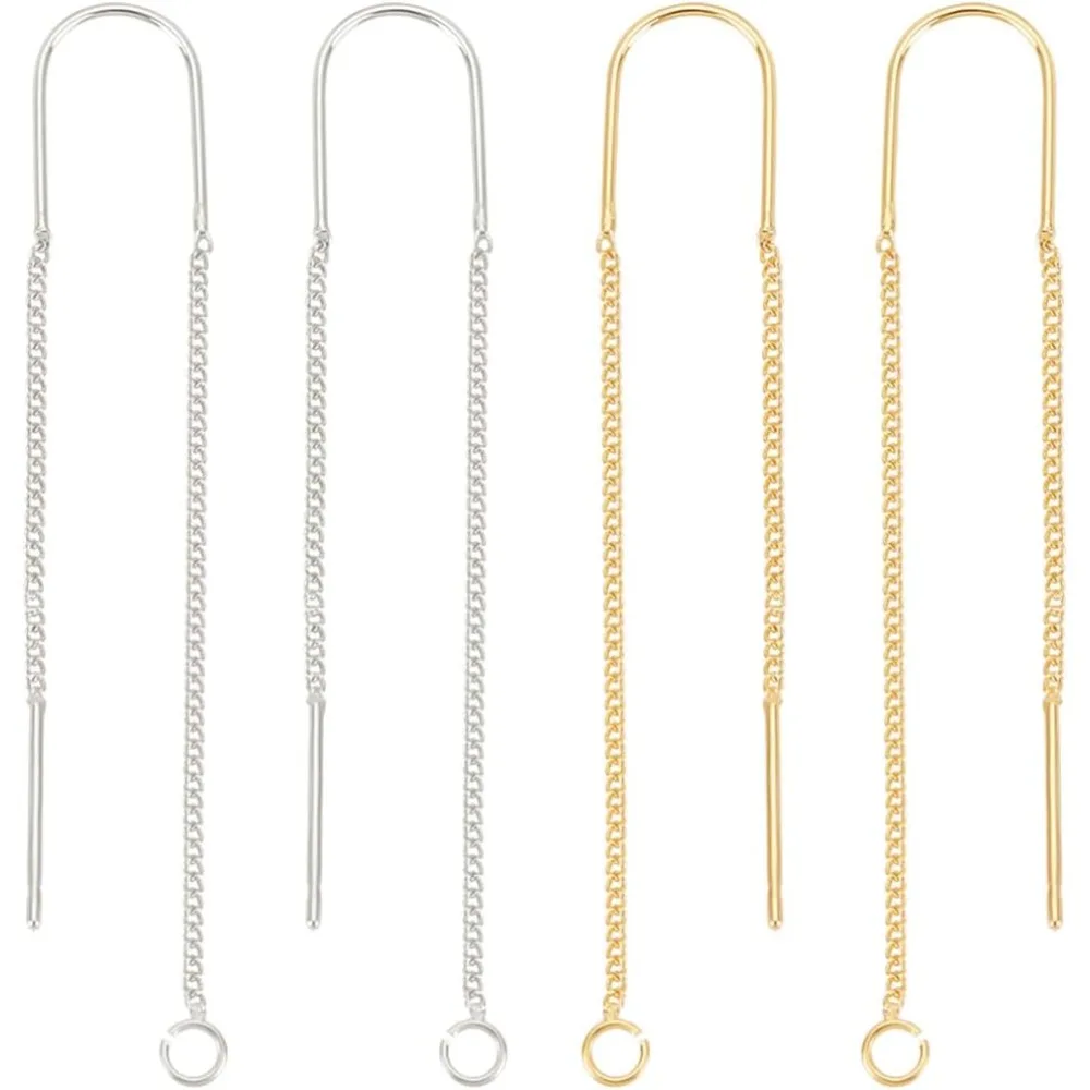 

8 шт., 2 цвета, нитки для ушей, 18-каратное золото и стерлинговое серебро 925 пробы, нитевдеватель для сережек, 60 мм, набор для изготовления с резьбой