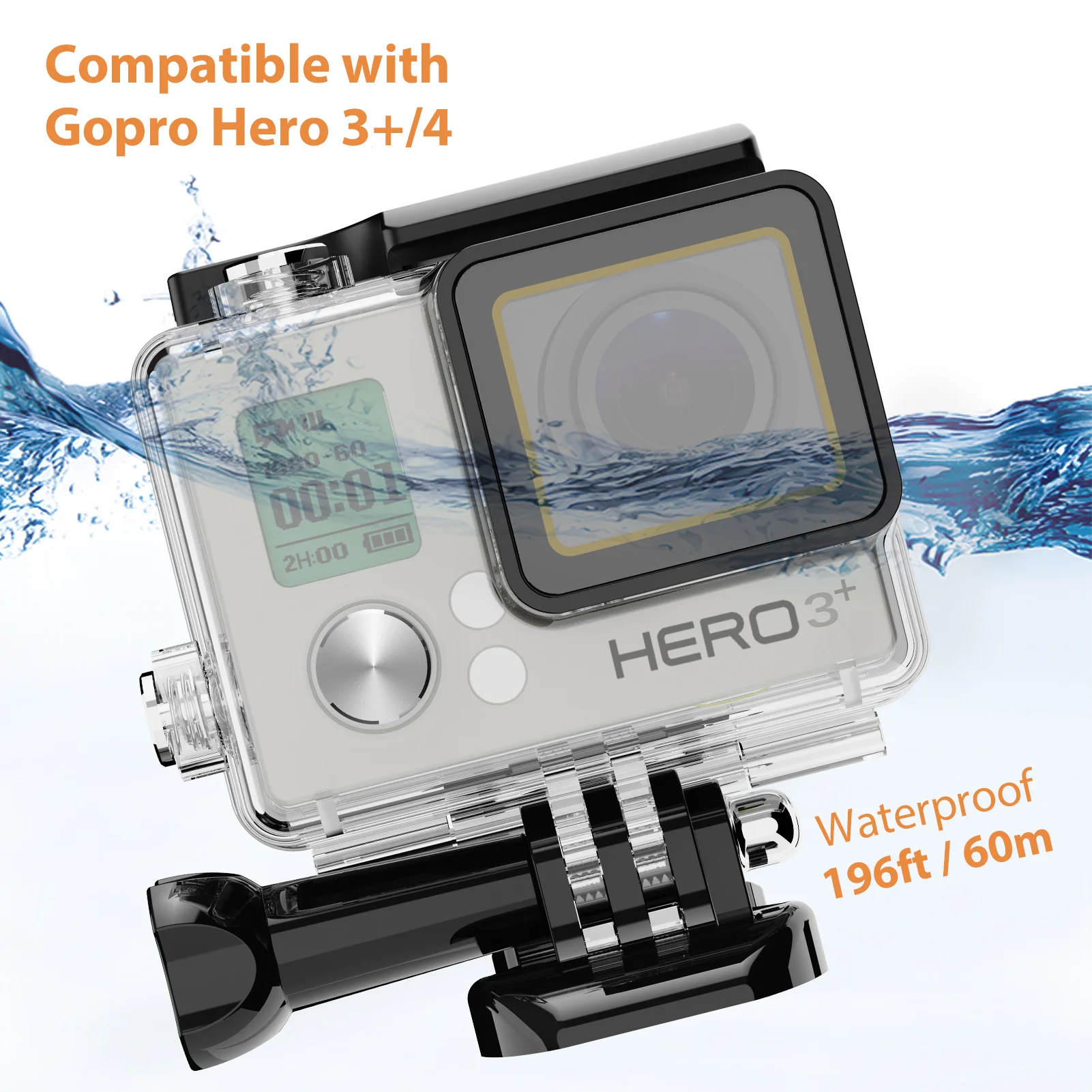 Custodia impermeabile per immersione subacquea da 60m per GoPro Hero 3 + 4 Plus supporto per custodia per accessori per Action cam Go Pro