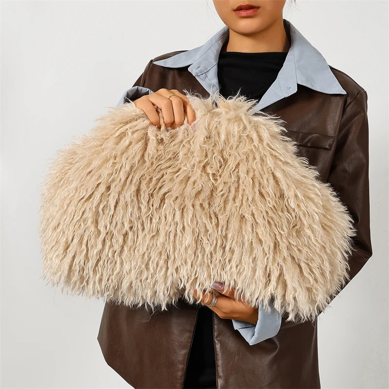 Flauschige Plüsch-Clutch Y2k Fuzz Clutch Tasche, exquisite modische Abendtasche, Dumpling-Tasche, große Kapazität, trendige Damen-Wolkenhandtasche – Detail 7