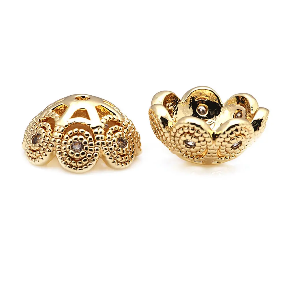 18K Gold Color Brass and Zircon Flower Beads Caps High Quality Jewelry Making Supplies Necklace Earrings Accessories for Women