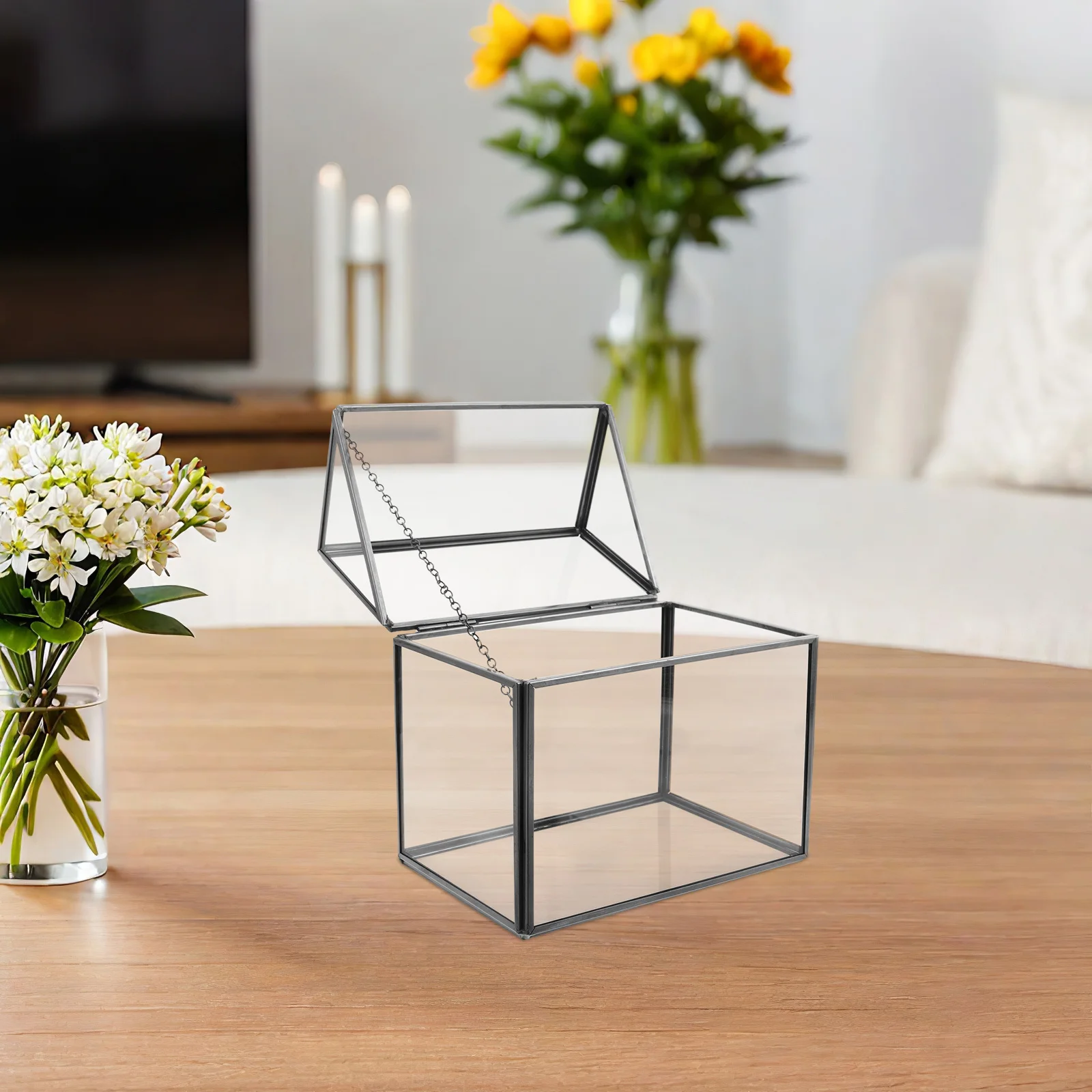 

Handmade Glass House Shape Terrarium Indoor Tabletop Planter Box Lid Geometric Succulent Cacti Moss Air Plant Display