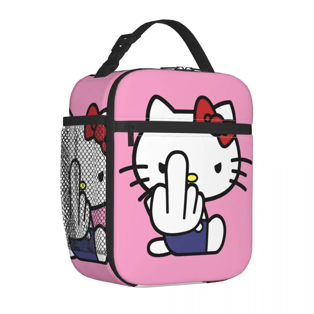 Hello Kitty Middle Finger Insulated Lunch Bag Portable Lunch Container Thermal Bag Tote Lunch Box College Outdoor Men Women