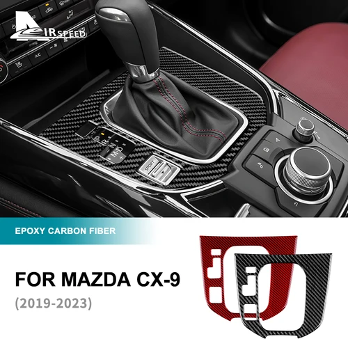 Pegatina de fibra de carbono Real para Mazda CX-9, Panel de Control Central de engranajes, accesorios interiores, RHD, LHD, 2019, 2020, 2021, 2022, 2023