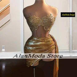 Vestidos De Gala Gold Cocktail Dress For Women Sweetheart Applique Corset Short Party Gowns Birthday Dresses Luxury 2024