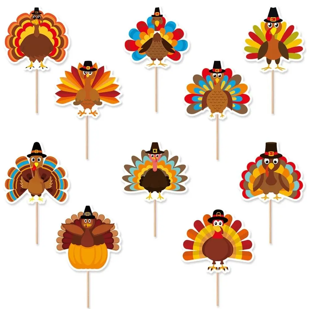 50 stks Cartoon Turkije Cupcake Toppers Festival Grappige Turkije Inserts DIY Decor Papier Thanksgiving Taart Decoratie Thanksgiving