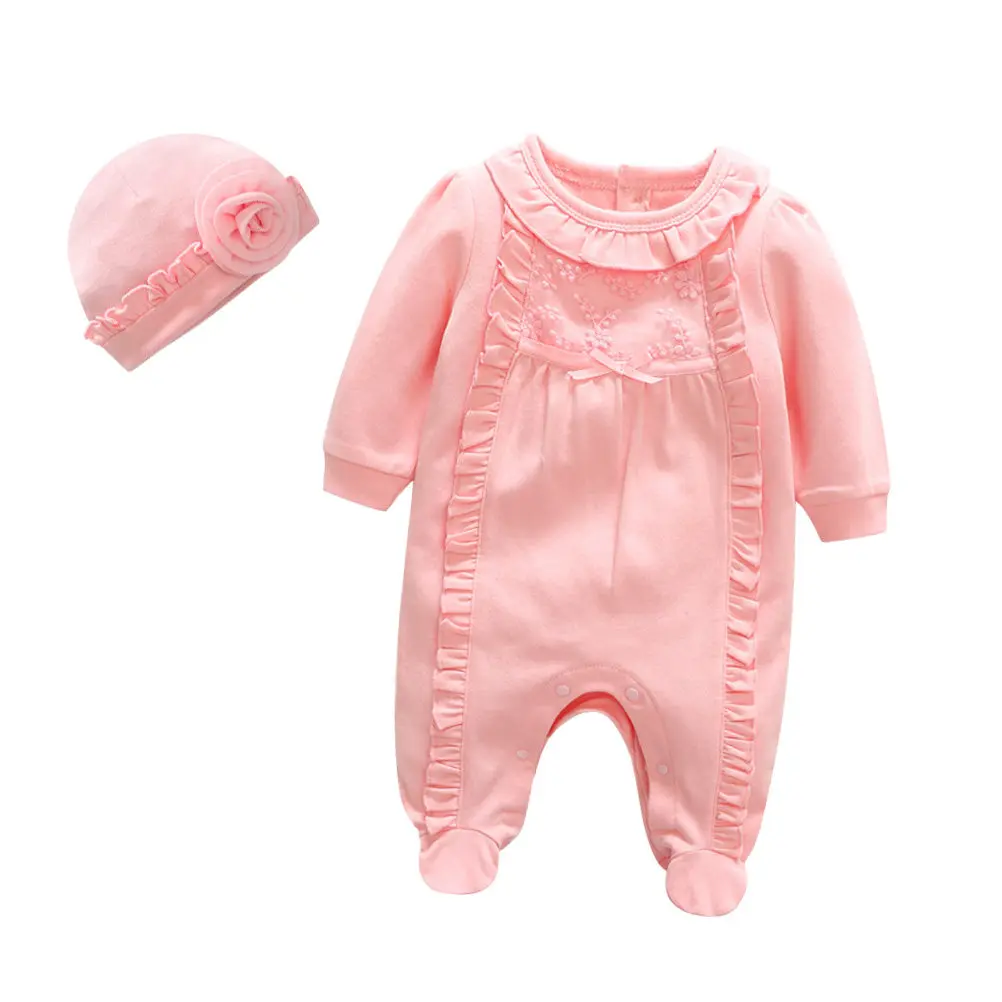 Infant Cotton Sleeve Baby Jumpsuit Pink Spring Autumn Newborn Girls Lace Design Casual Party Photography Baby Jumpsuit