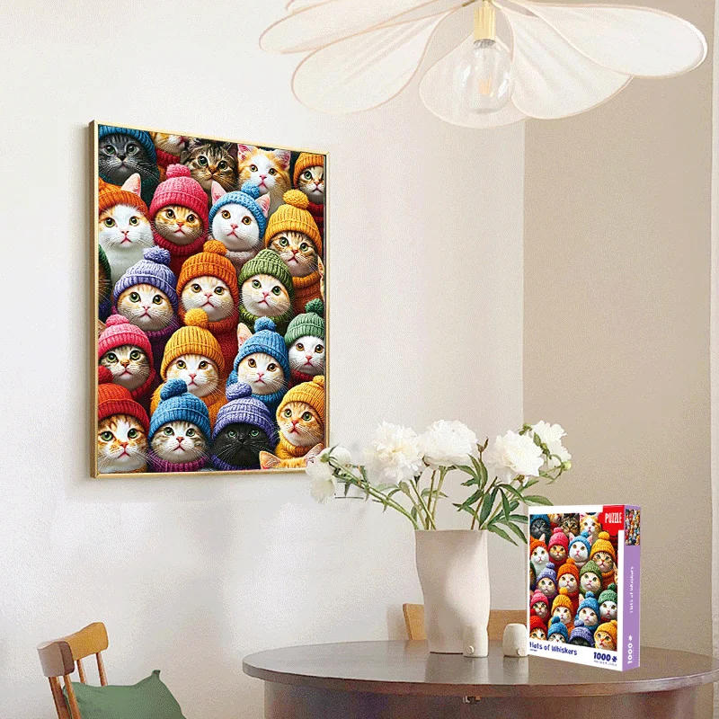 Grand puzzle, cadeau pour les amoureux des chats Puzzle 1000 pièces : Collection de chats adorables en chapeaux Grand 70 x 50 cm (27,5 x 19,7 pouces)