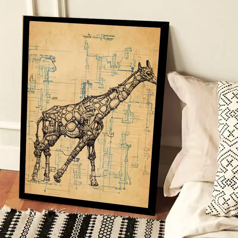 Retro Animal Mechanical Diagram Anatomy Piranha Butterfly Spider Retro Print Poster Paper Sticker Home Living Room Wall Decor