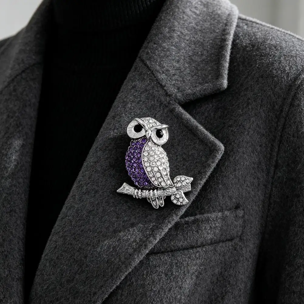 Rhinestone Owl Brooch Pin, Alloy Bird Lapel Pin for Suits Coats Bags,Vintage Bling Bird Accessories for Women Men
