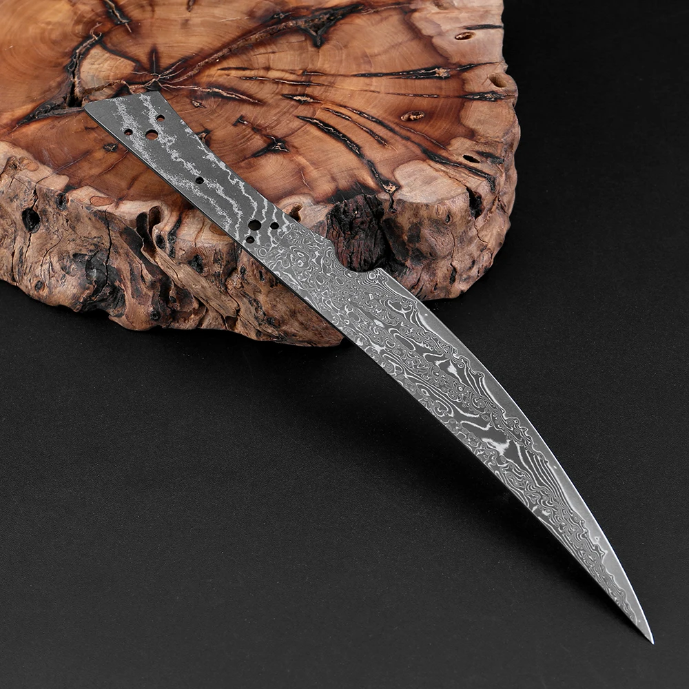 Handmade Damascus Steel Utility Knife Blank Curved Edge Blade Blank with Tang Heat Treated, Sharp, Ready Knife Making Supplies view 5