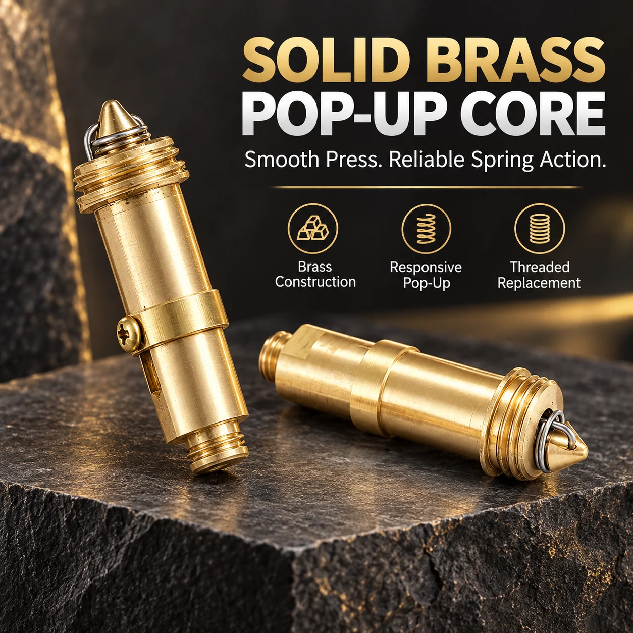1pc/2pcs Brass Bounce Drain Core Universal Spring Pop-up Drain Valve Bathroom Sink Jump Up Drain Plug Replacement Accessory