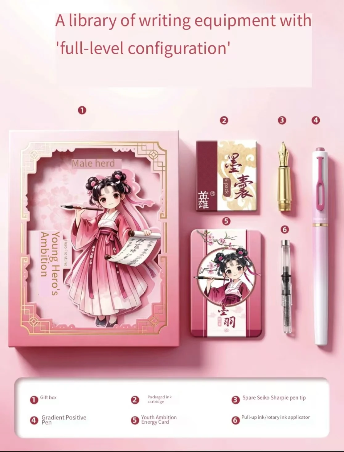 Premium Hero P605 Fountain Pen Gift Box, Elegant Appearance for Boys Girls Replaceable Ink Cartridge, Ideal Birthday Festival