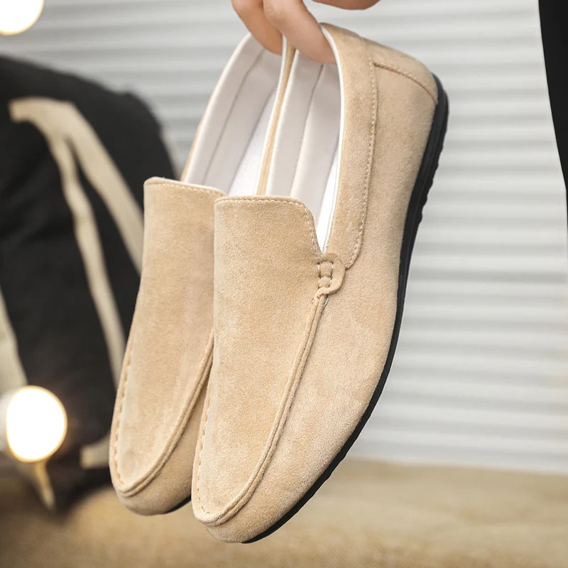 جديد جلد حذاء رجالي كاجوال الذكور كسول الأحذية الفاخرة العلامة التجارية الأخفاف تنفس أحذية بدون كعب أنيقة الراحة الانزلاق على أحذية قيادة