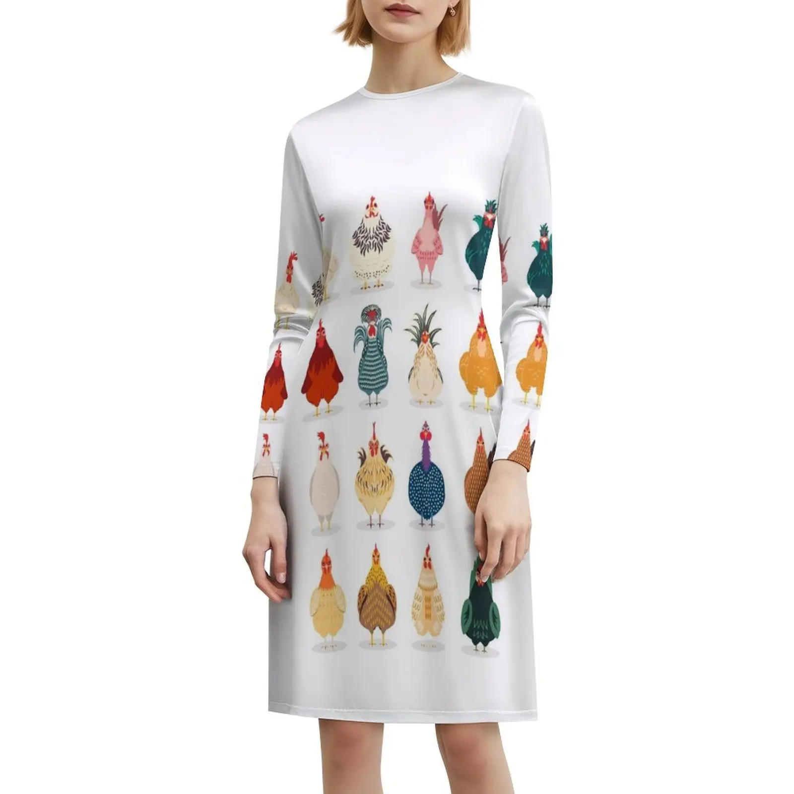 فستان بوهيمي لطيف بدون أكمام للنساء مطبوع عليه فساتين حفلات الشاطئ فستان الدجاجة والدجاجة والدجاج للفتيات #6