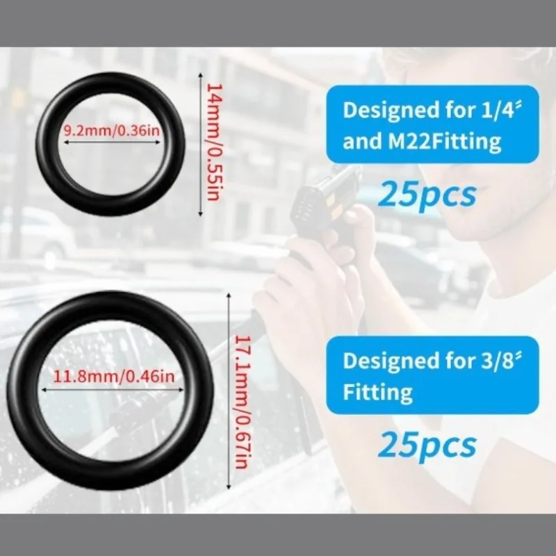 50pcs Durable Rubber O-Ring Set for Car Wash - Fit, Leakproof Seal for Water Gun & Faucet Connectors