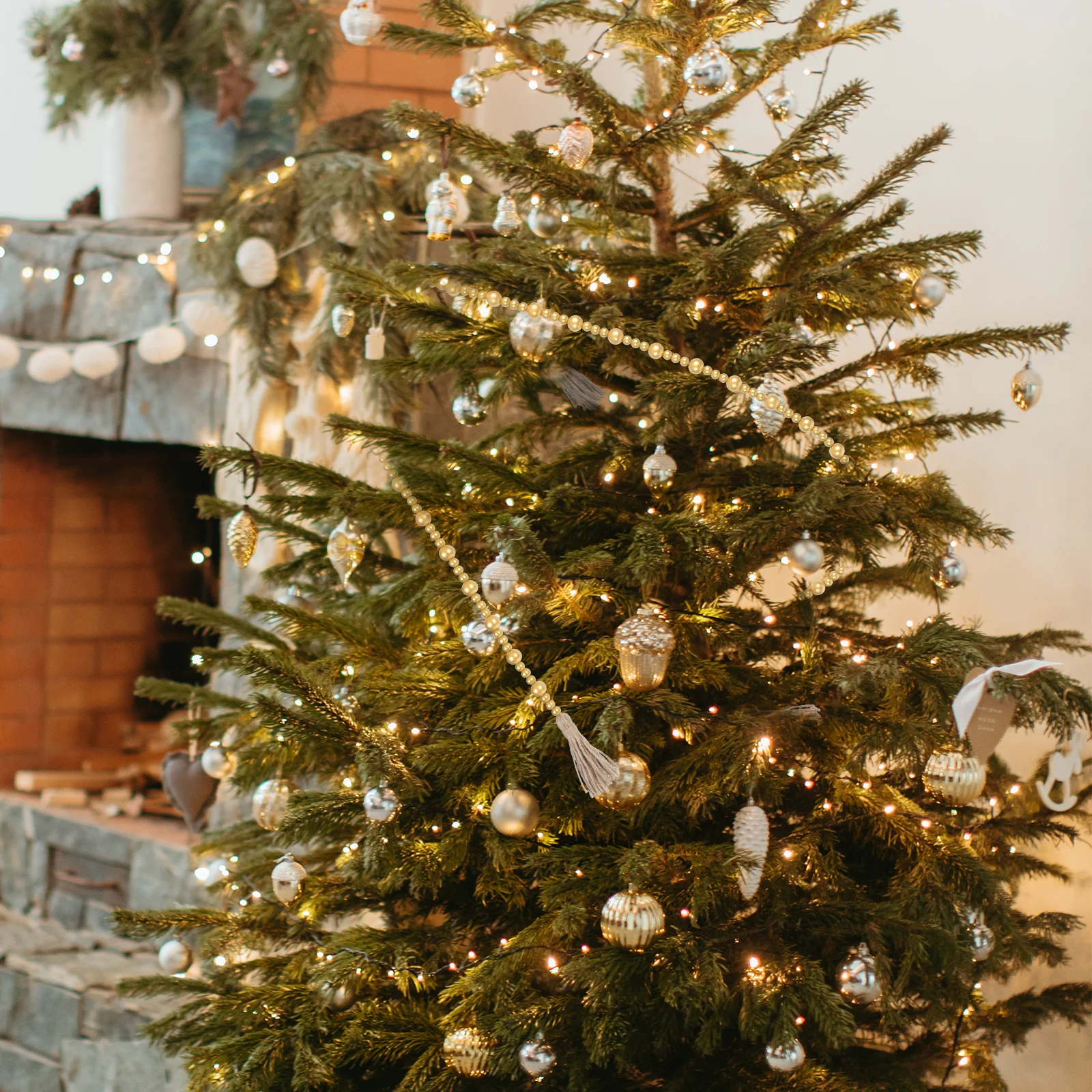 

1pc Tassel Beads String Decor Christmas Tree Hanging Pendant Wooden Beads Home Party Decoration Charming Tassel Twine