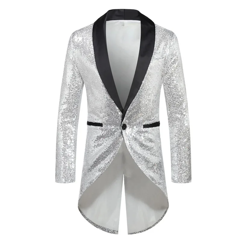 Gold Sequin Suit Jacket Men\'s, Performance/Party Dress Coats, Red Silver Male Blazers, Purple White Black Collar Tuxedo