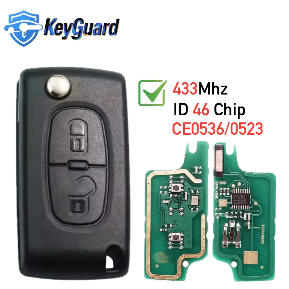 

Keyguard Remote Flip Key Fob For Citroen C2 C3 C4 C5 C6 C8 Xsara Picasso 434Mhz ASK FSK 2 Button CE0523 Ce0536 VA2/HCA Blade