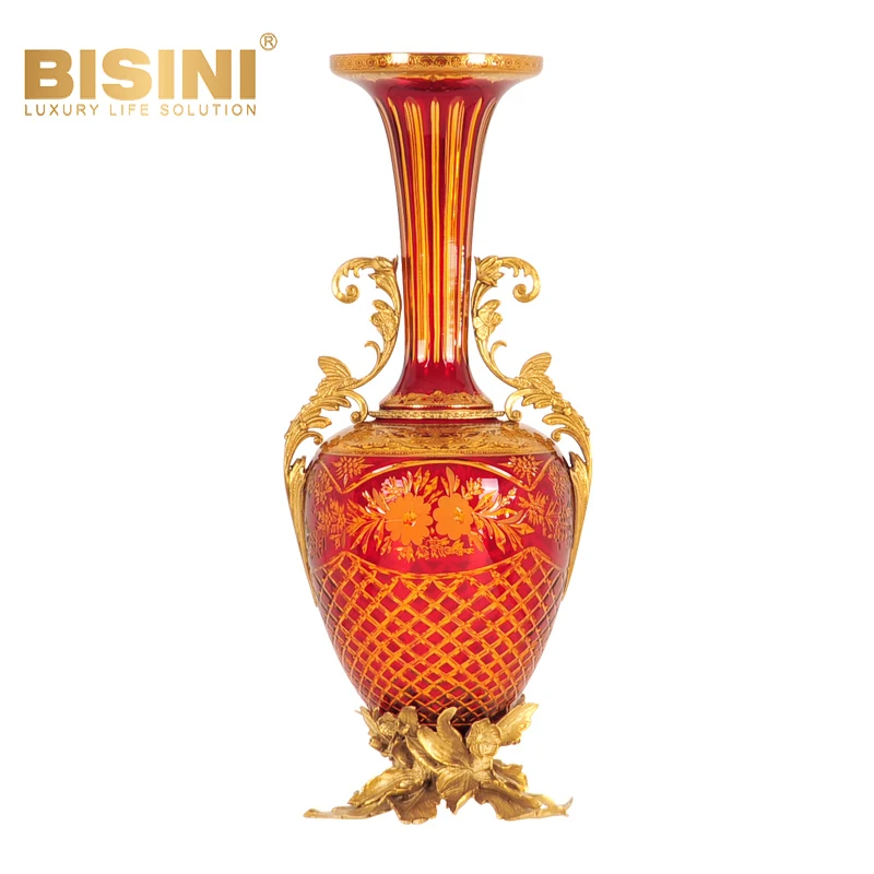 Red Colored Glass Vase Light Entrance Table Decorative Glass Vase Living Room Luxury Villa Carve Patterns Accessories