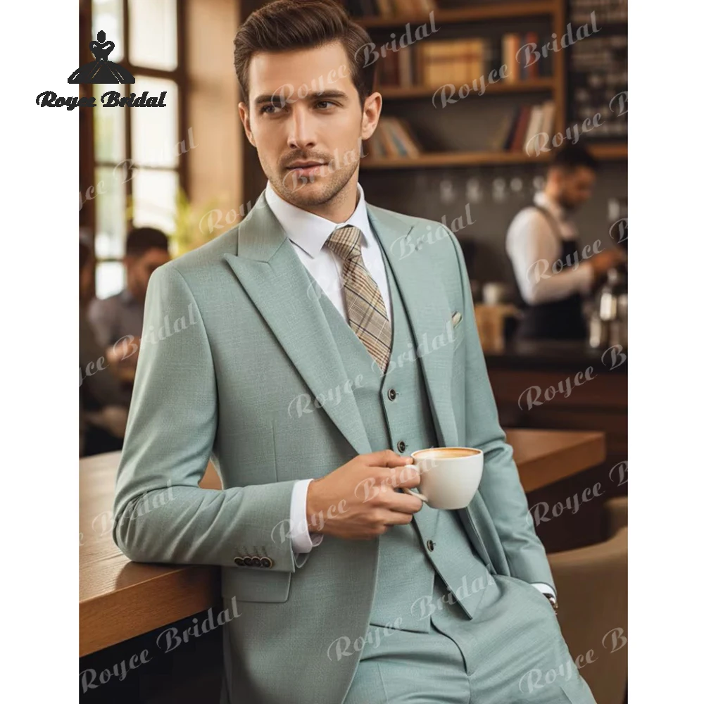 

Three Piece Single Button Wedding Men's Suits Solid colour Blazer Jacket Vest Pants Prom Party Suits costume homme mariage