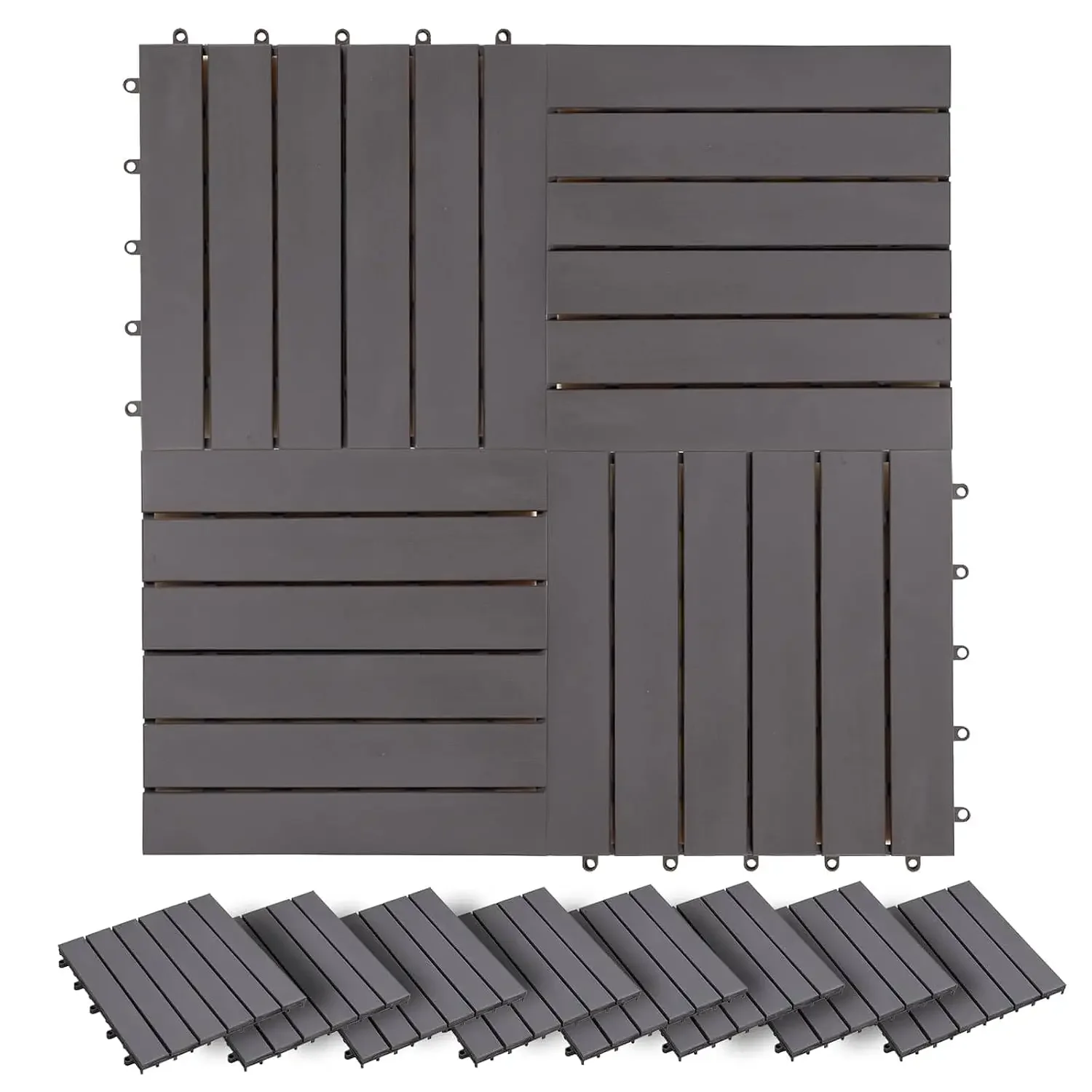 30 pcs Acacia Wood Decking Tiles 11.81 x 11.81 in, Grey Interlocking Floor Tiles for Patio Balcony Garden Backyard Decor