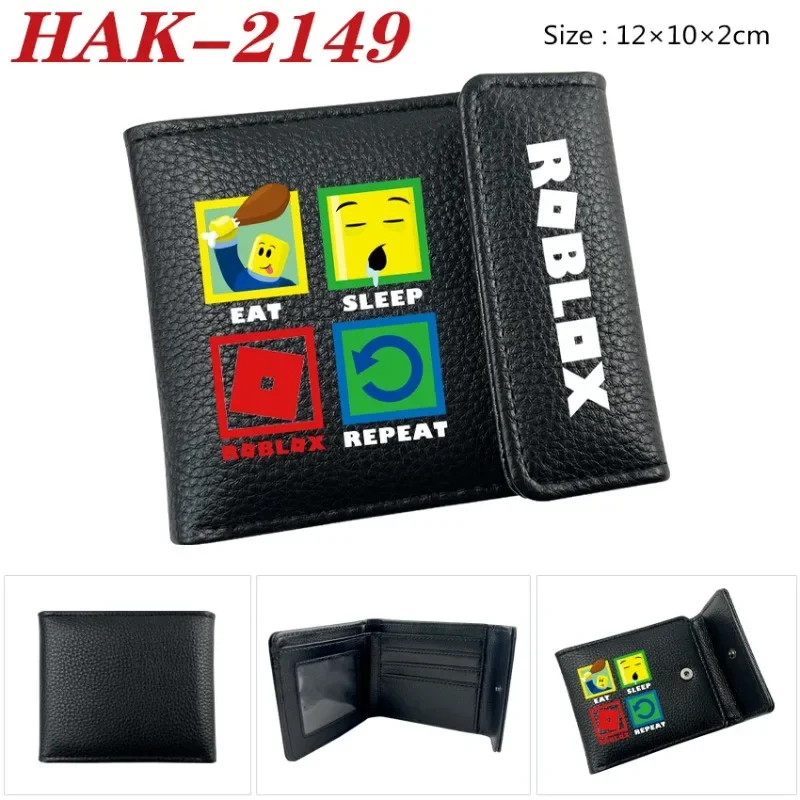 

Robloxs Creative Peripheral PU Leather Printed Black Snap Wallet for Male and Female Students Folding Card Bag