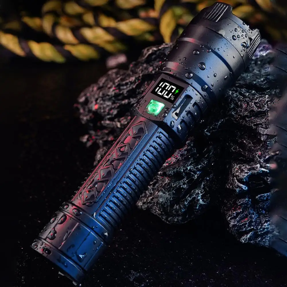 High Power Led Flashlights 2000LM Tactical With Display Light USB Charging Built-in Battery Hand Lantern Camping Outdoor Use