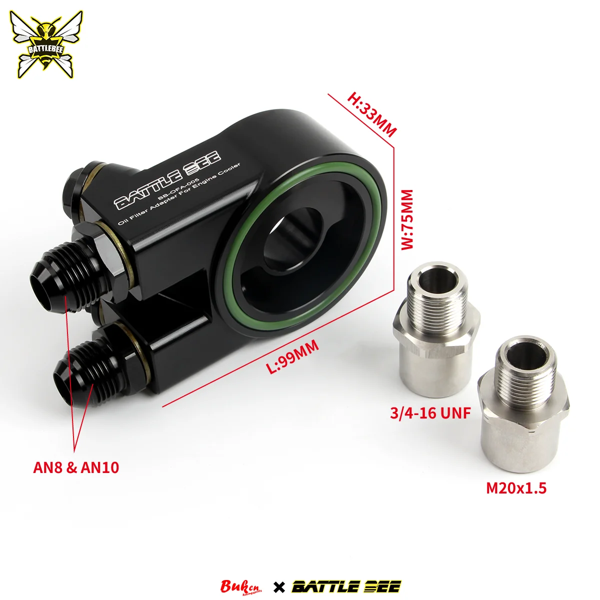 

BATTLE BEE M20x1.5 3/4-16UNF Universal Racing Engine Oil Cooler Sandwich Plate Adapter Cooling System BB-OFA-005