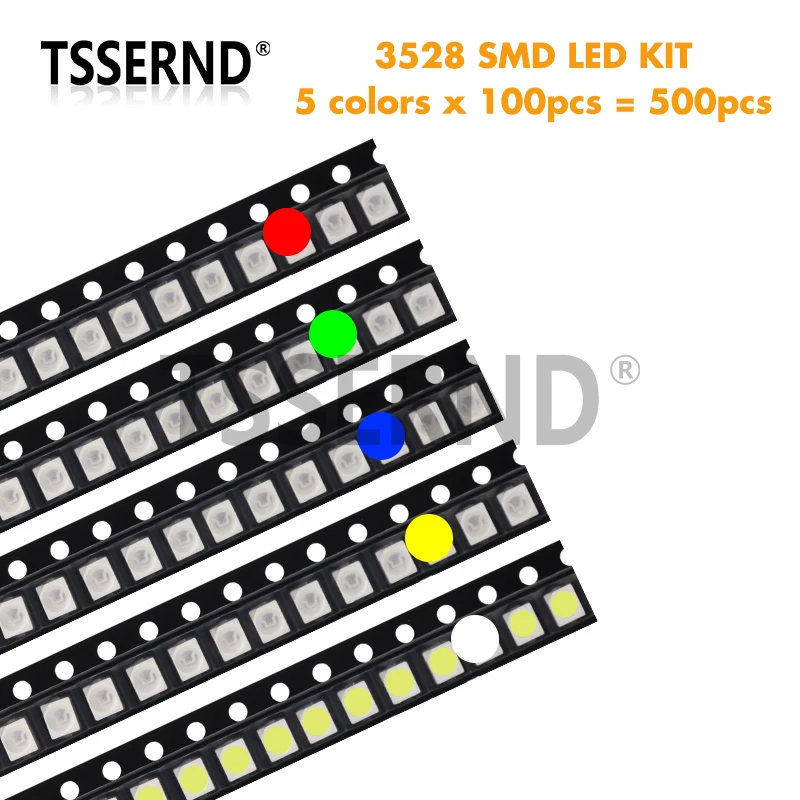 600pcs/500pcs 5050 5730 3528 1206 0805 0603 0402 SMD LED Kit 6colorsX100pcs/5colorsX100pcs Red Green Blue White Yellow Orange