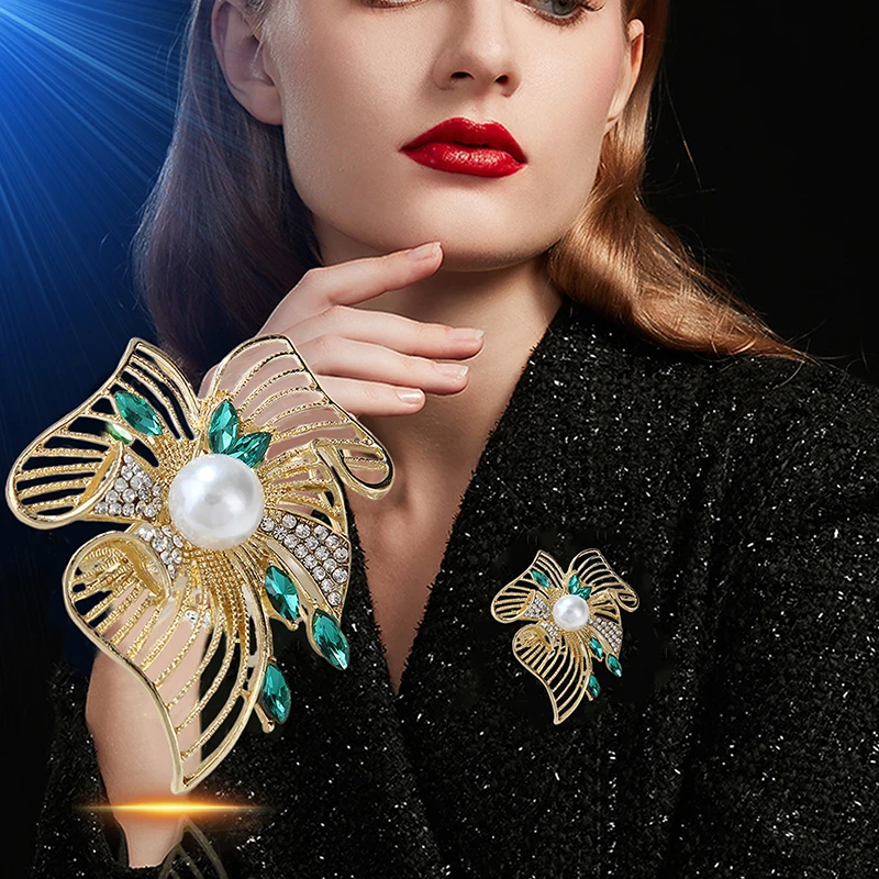 [HS][HS]1PC Vintage Hollow Leaf Pearl Brooches For Women Clothing Coat Party Accessories Gifts