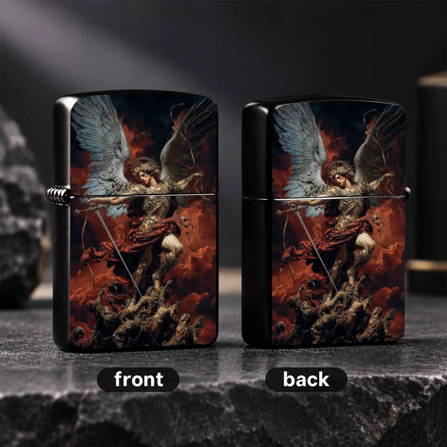 Archangel Themed Art Lighter Retro Mythology Inspired Portable Ignition Accessory Exquisite Textured Desktop Decor Collectible Ideal Gift For Travel Camping Daily Use Art Lovers Holiday Presents A Humorous And Interesting Lighter