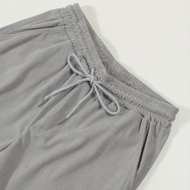 Men Corduroy Straight Leg Trousers Elastic Drawstring Waist Regular Fit Long Pants Spring Autumn Daily Casual Streetwear