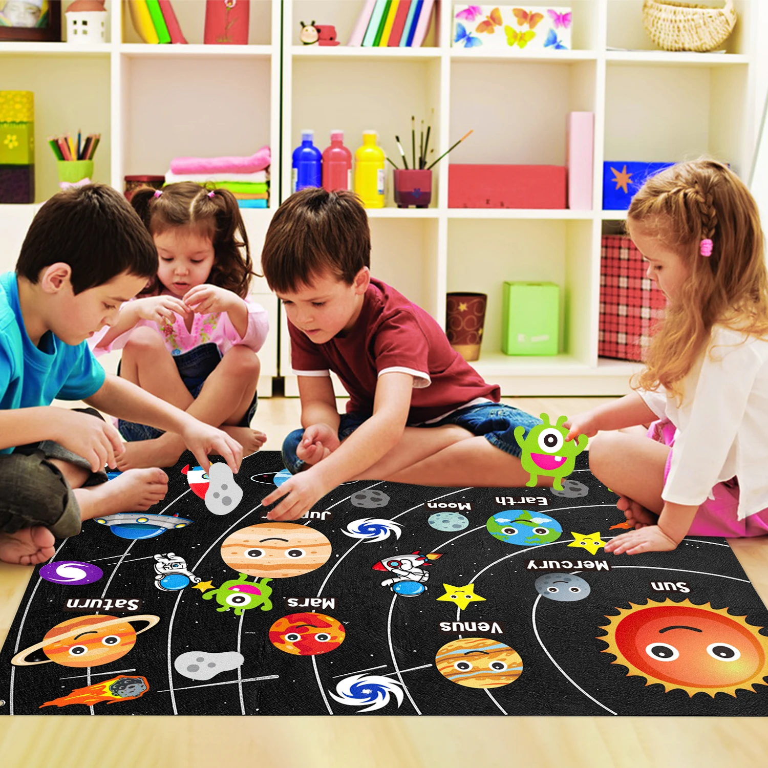 35Pcs/set Outer Space Felt Board Story Cartoon Astronauts Solar System Spacecraft Early Education Gift for Kids Universe Lover