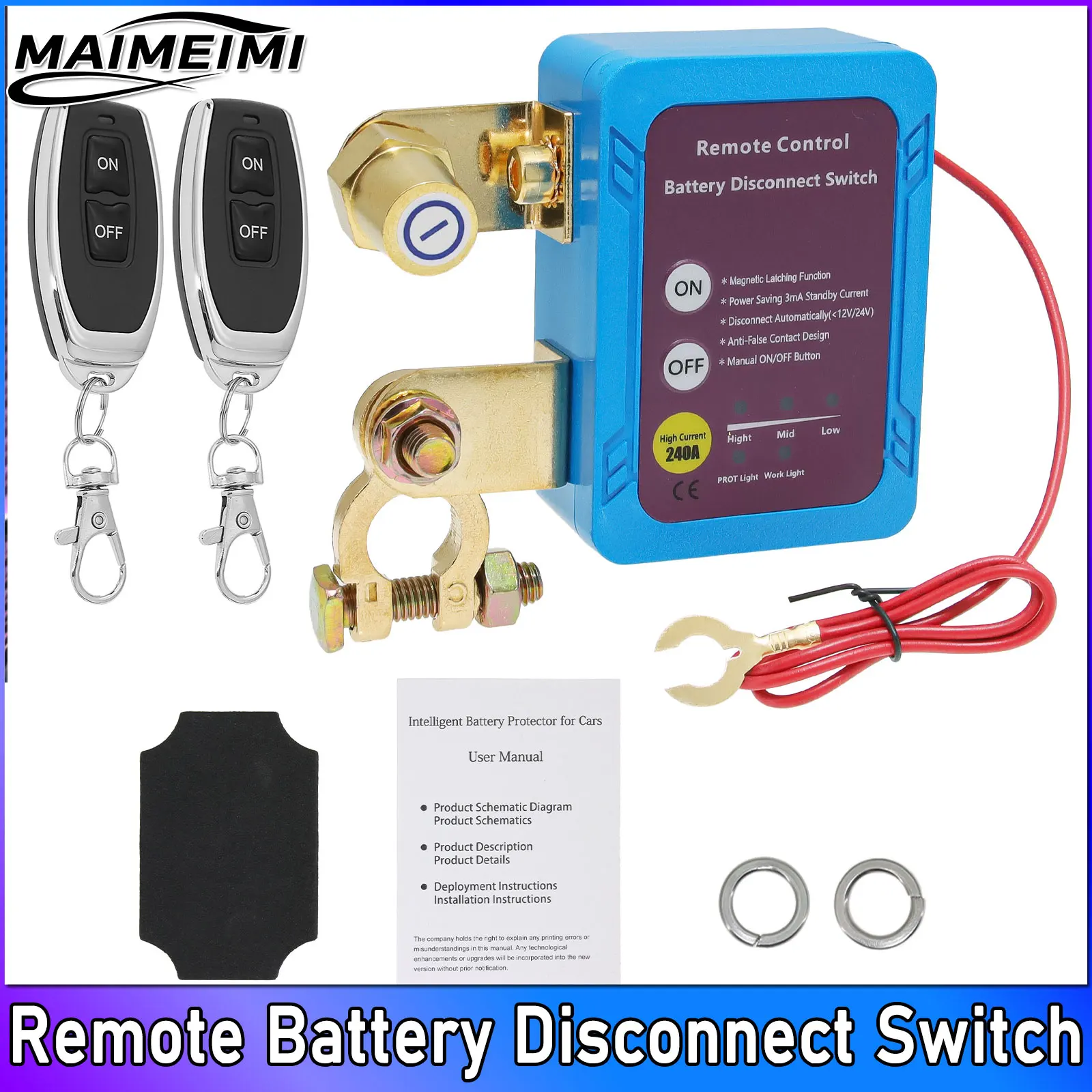 12V 240A Kill Switch Remote Battery Disconnect Switch Automatic Power Shut Off Remote Control Switch for Car Truck Customized