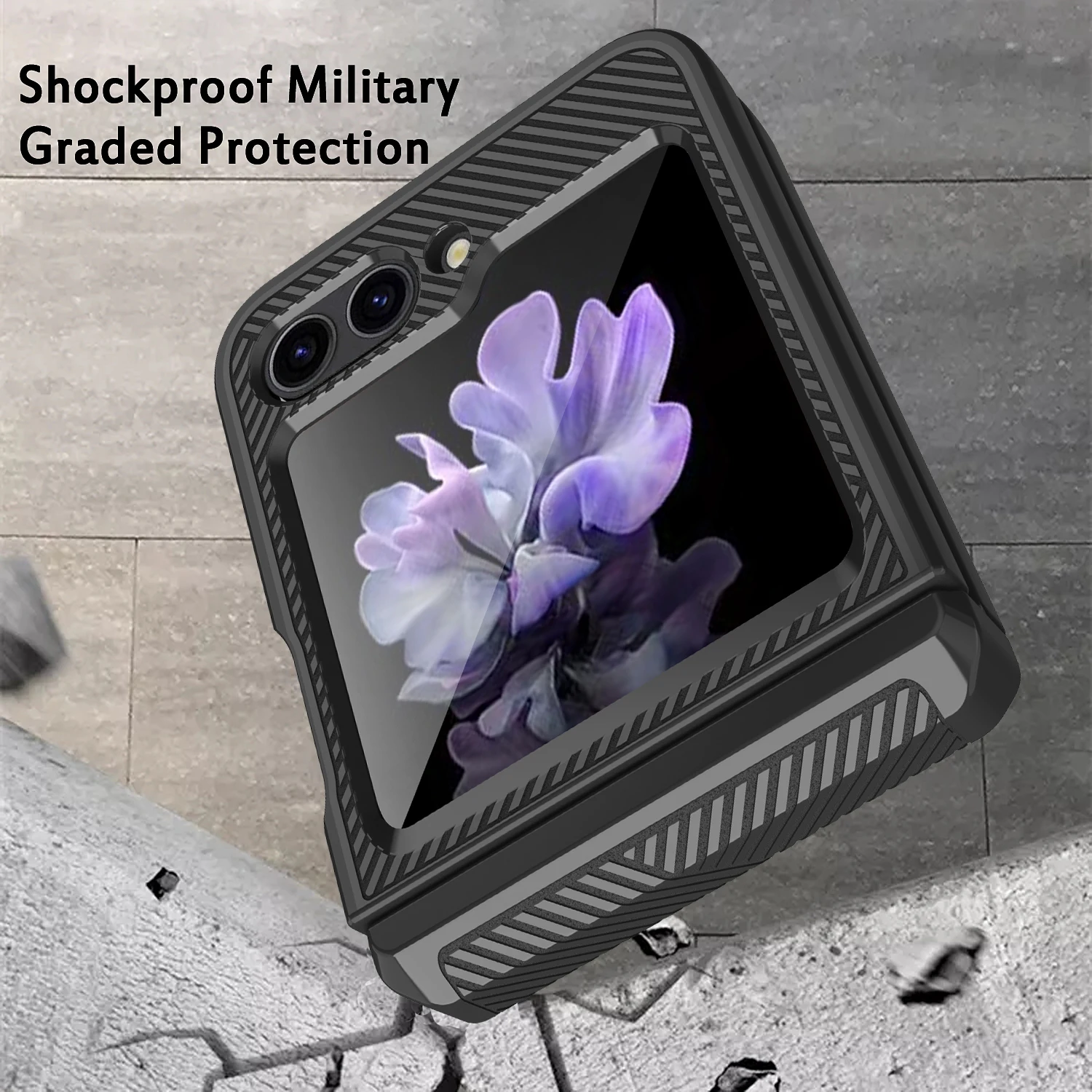 Shockproof Hinge Protective Case For Samsung Galaxy Z Flip 5 Flip5 Hard Armor Cover with Kickstand and Front Screen Glass Film