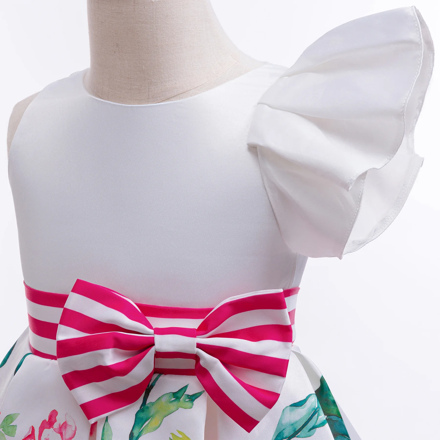 فستان أنيق بفيونكة للفتيات بأكمام طائرة مطبوع عليه زهور فستان الأميرة المنتفخ للأطفال لحفلات أعياد الميلاد وحفلات وصيفة العروس فستان الرضع #3