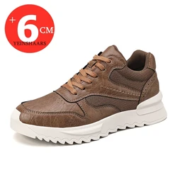 Yeinshaars tênis sapatos de elevador esportes elevador altura aumentar palmilha 6cm couro do plutônio homem lazer moda sapatos esportivos