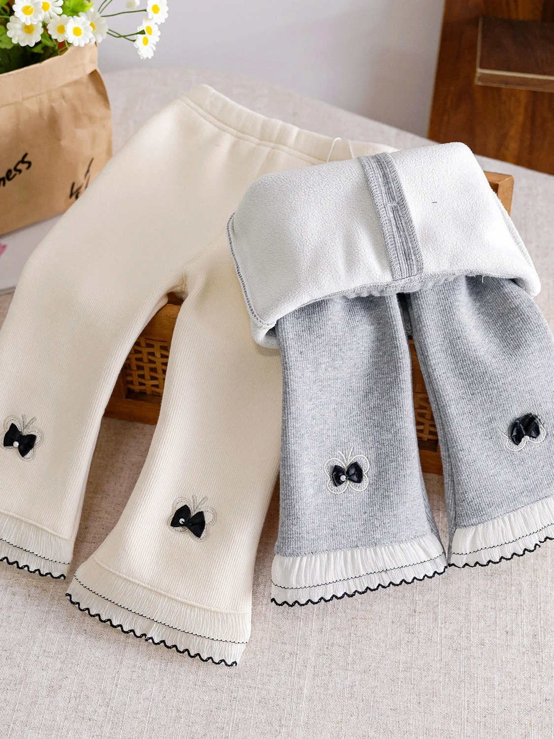 

Утепленные детские брюки Thiened Fce, осенне-зимние новые модные расклешенные брюки для девочек, цельные бархатные брюки для улицы