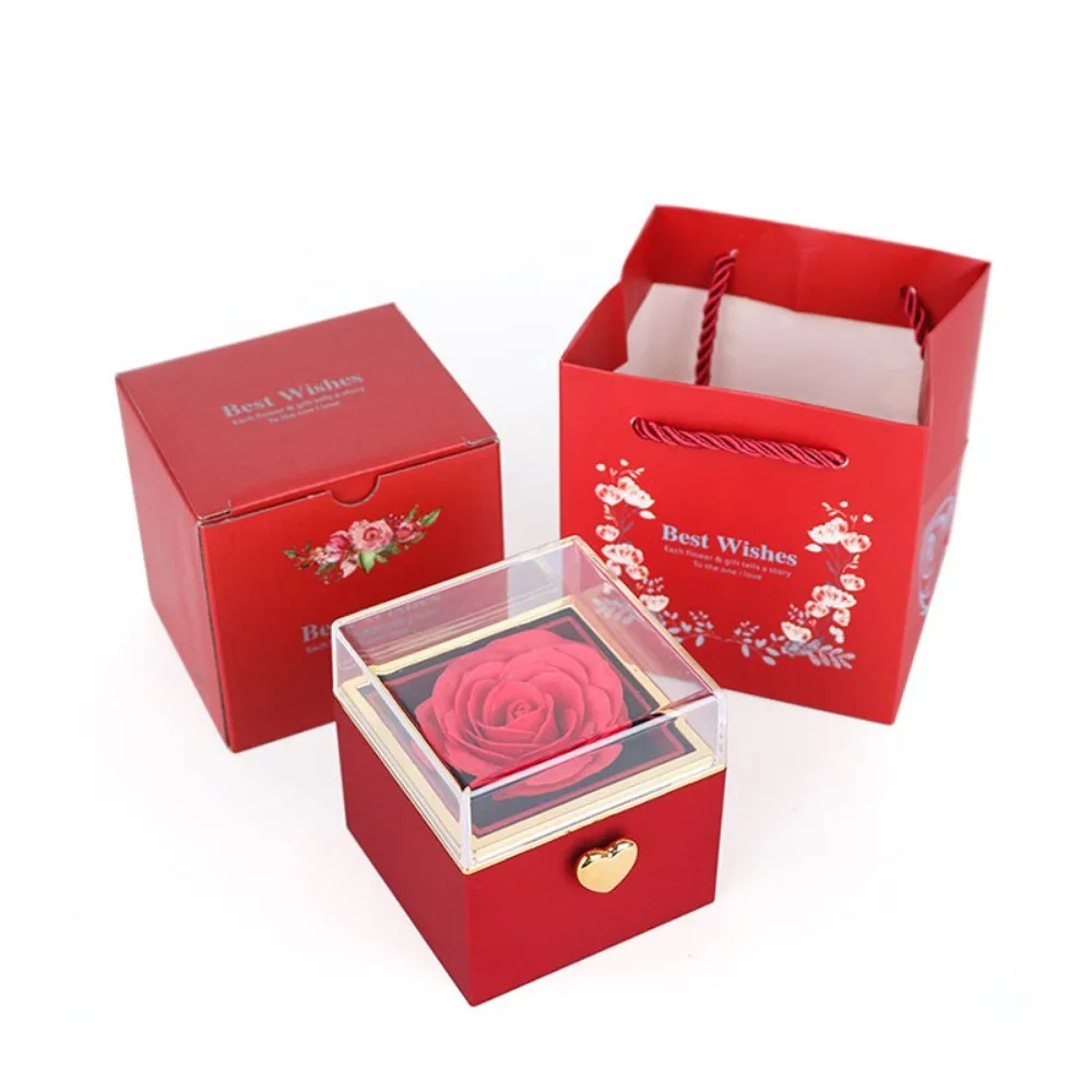

Rotation Rose Jewelry Gift Box Ring Display Eternal Rose Proposal Ring Boxes Necklace Storage Dustproof Jewelry Display Rack